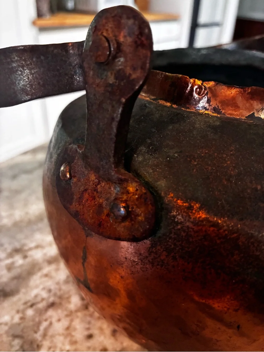Early antique primitive Copper Kettle in Warm Copper and Dark Patina
